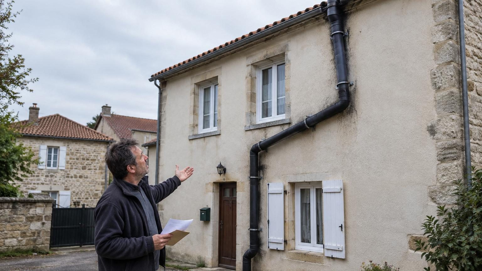 Il fait monter le conduit de son poêle le long de la façade pour éviter de percer l'étage : un an plus tard, ce n'est pas un voisin qui lui écrit