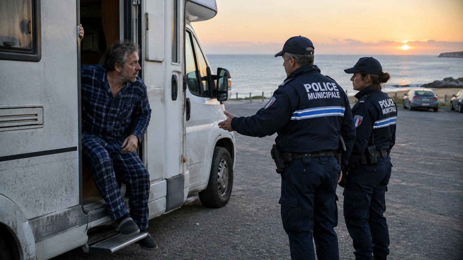 Il gare son camping-car face à la mer pour la nuit : au petit matin, ce ne sont pas les vagues qui le réveillentttt