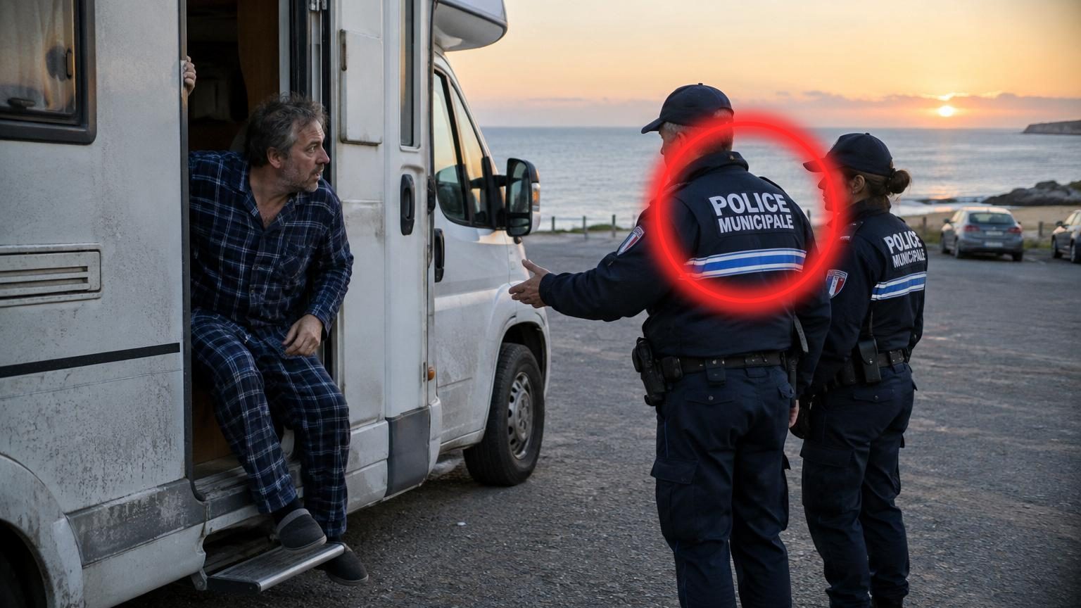 Il gare son camping-car face à la mer pour la nuit : au petit matin, ce ne sont pas les vagues qui le réveillentttt