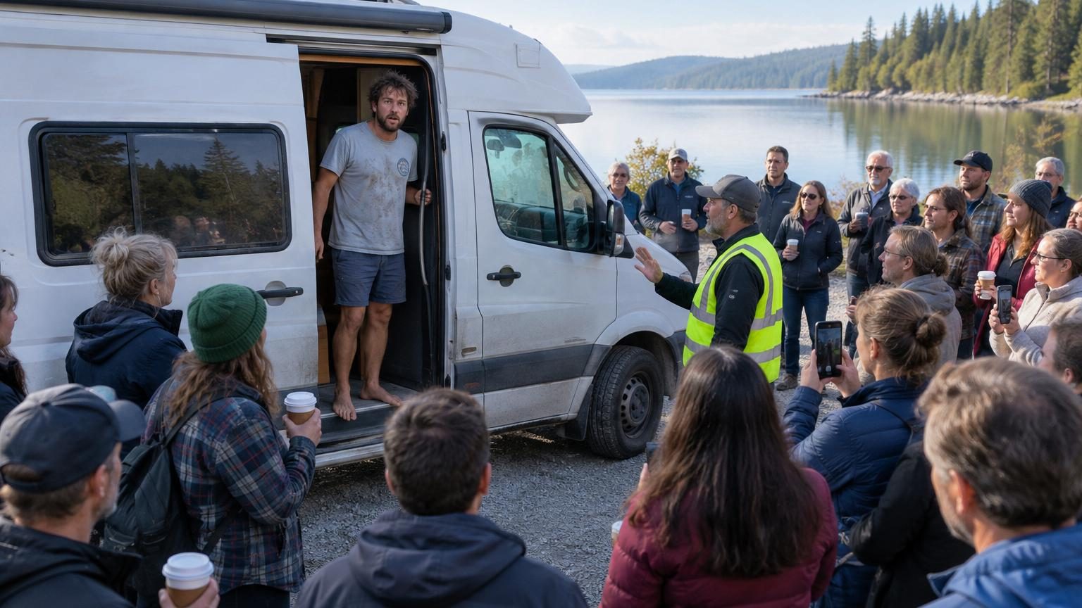 Il gare son camping-car près d’un lac pour la nuit : au réveil, plusieurs dizaines de personnes l’attendent autour du véhicule
