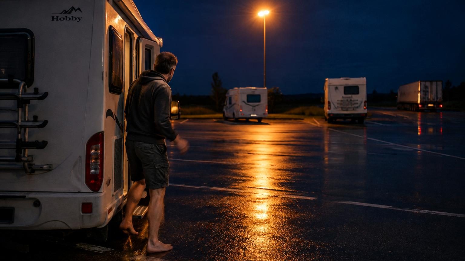 Il gare son camping-car sur une petite aire presque vide avant de s’endormir : à 3 h 17, un bruit le pousse à sortir