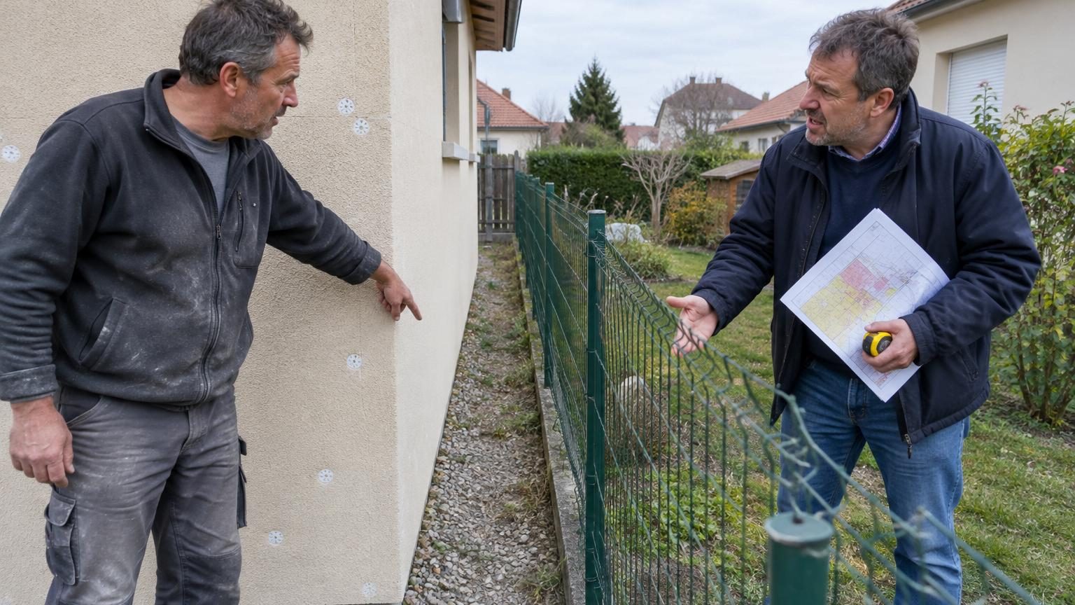 Il isole sa façade par l'extérieur jusqu'à la clôture : deux ans plus tard, le plan de bornage du voisin révèle qu'il a débordé chez lui