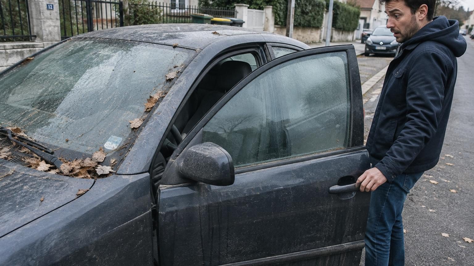 Il laisse sa voiture dehors pendant plusieurs semaines sans la déplacer : lorsqu’il revient, le premier problème apparaît avant même de démarrer
