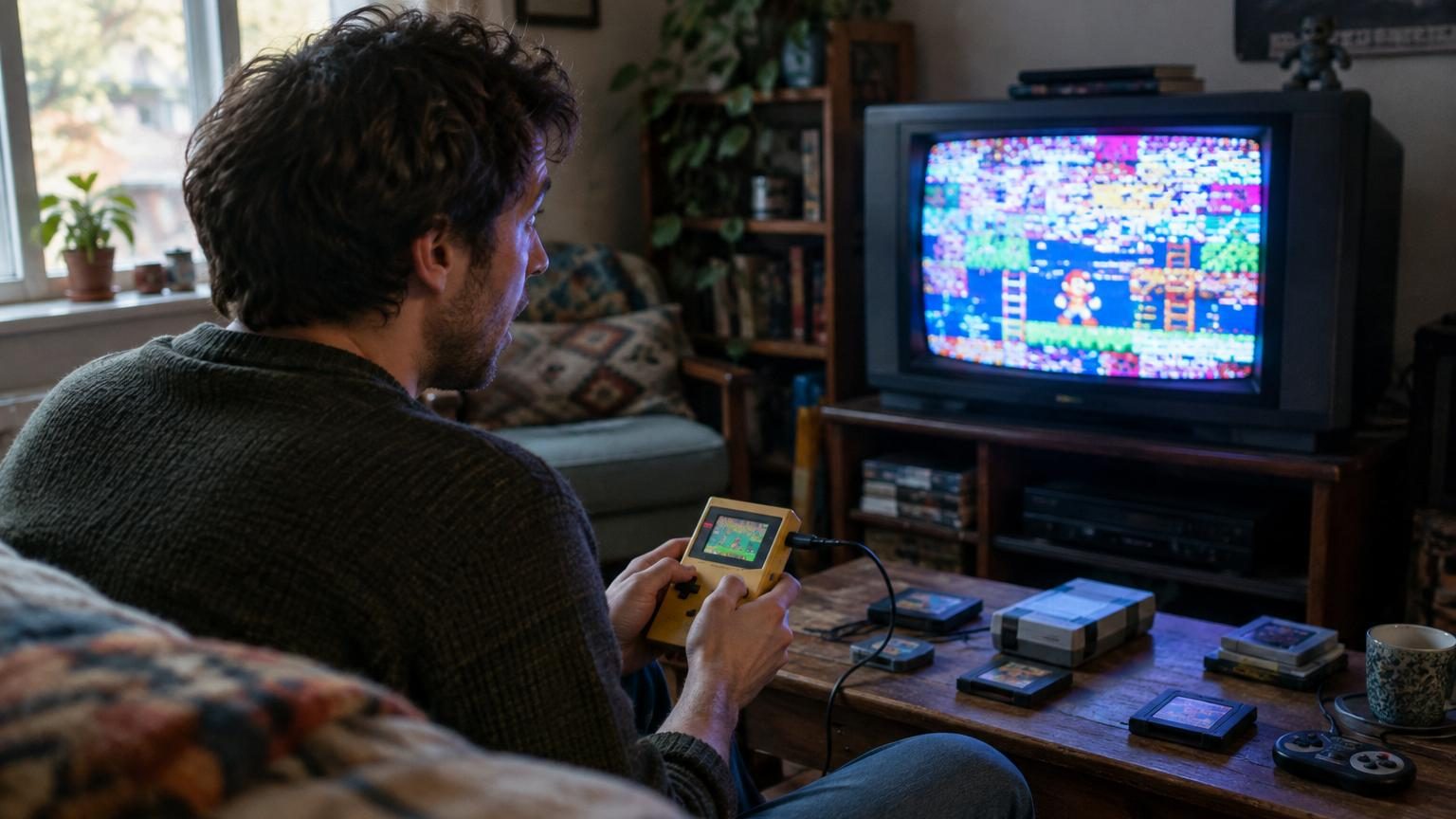 Écran de Game Boy affichant une anomalie visuelle où les Pokémon sont remplacés par le sprite d'un dresseur enfant avec un chapeau de paille et un filet à papillons