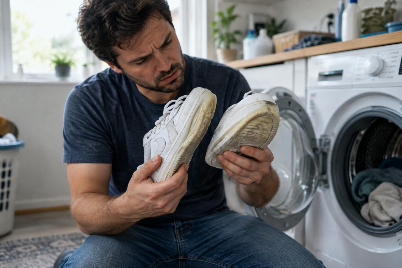 Il lavait ses baskets en machine presque tous les mois : le jour où il a regardé le bord des semelles, il a compris ce que la chaleur avait fait