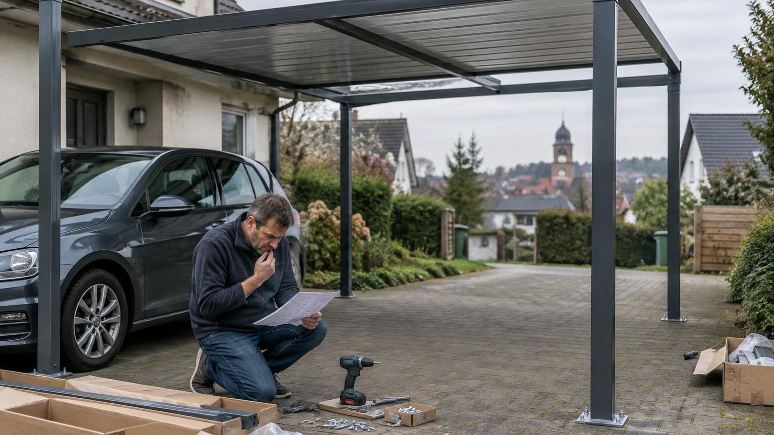 Il monte son abri de voiture en kit un samedi dans son allée : au-delà de 5 m², la mairie attendait une déclaration