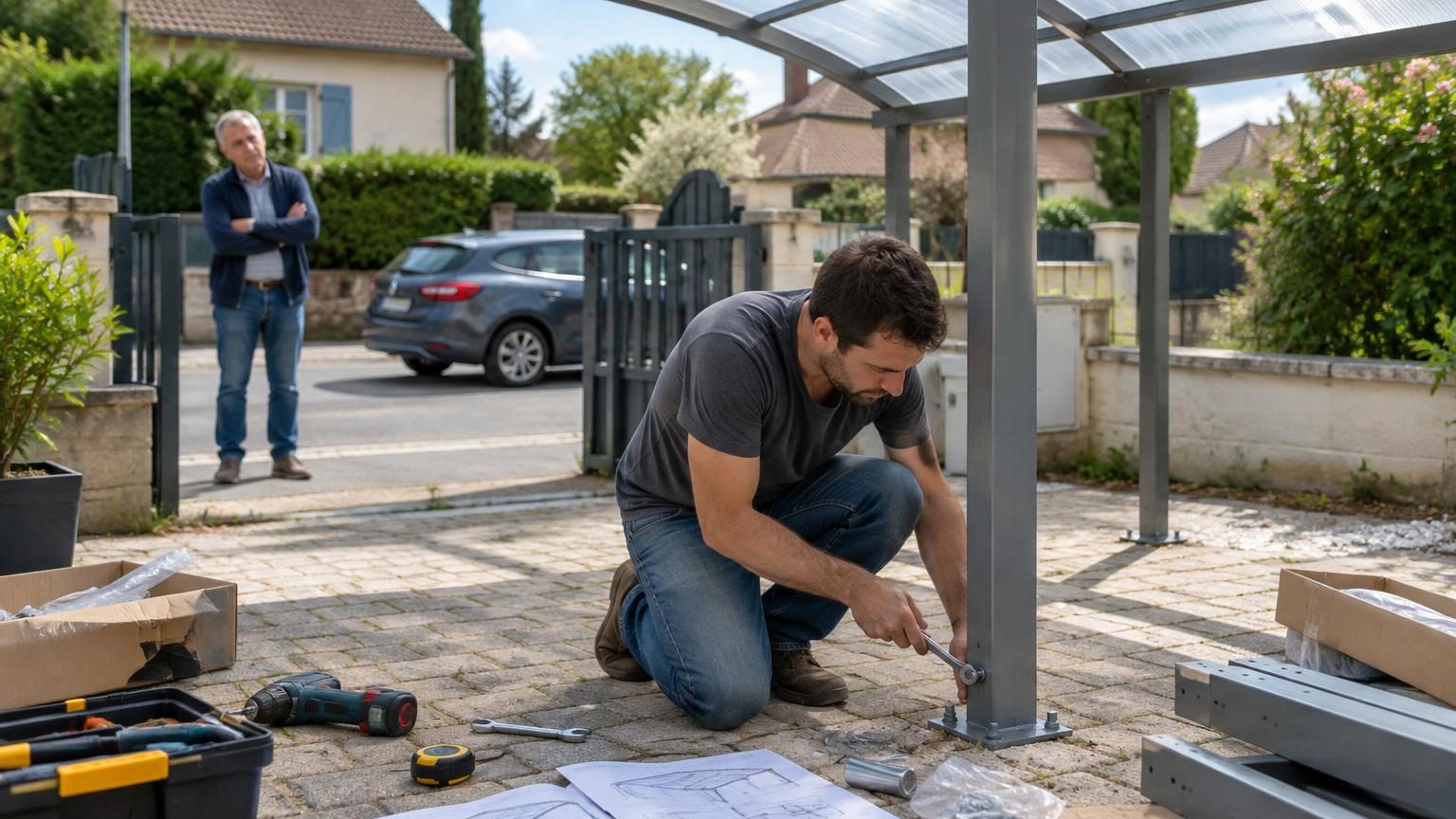 Il monte son abri de voiture en kit un samedi dans son allée : au-delà de 5 m², la mairie attendait une déclaration préalable