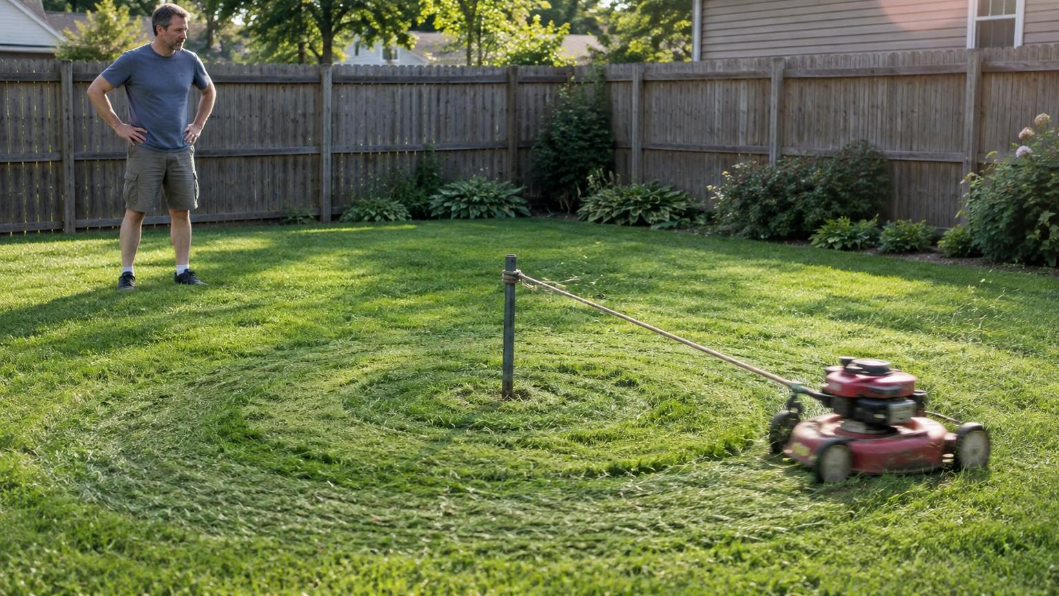 Il ne pousse plus sa tondeuse : cette astuce devenue virale lui fait tondre sa pelouse sans les mains, voici comment ça marche