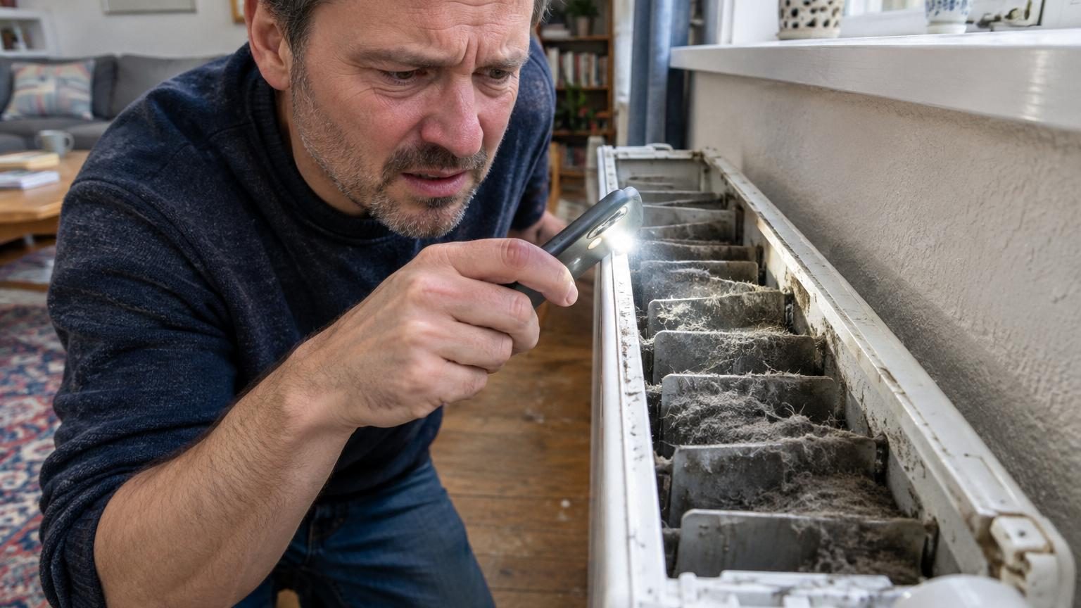 Il nettoie ses radiateurs avant chaque hiver : cette année, il découvre une couche de poussière qu’il n’avait jamais remarquée