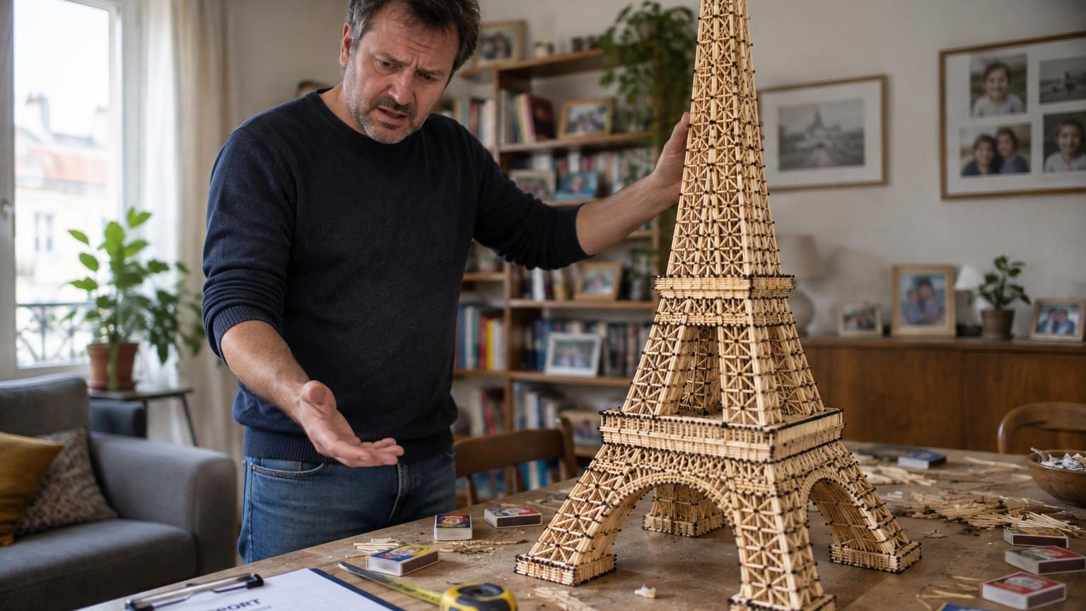 Il passe 4 200 heures à bâtir la plus grande tour Eiffel en allumettes : le Guinness lui refuse le record pour un détail