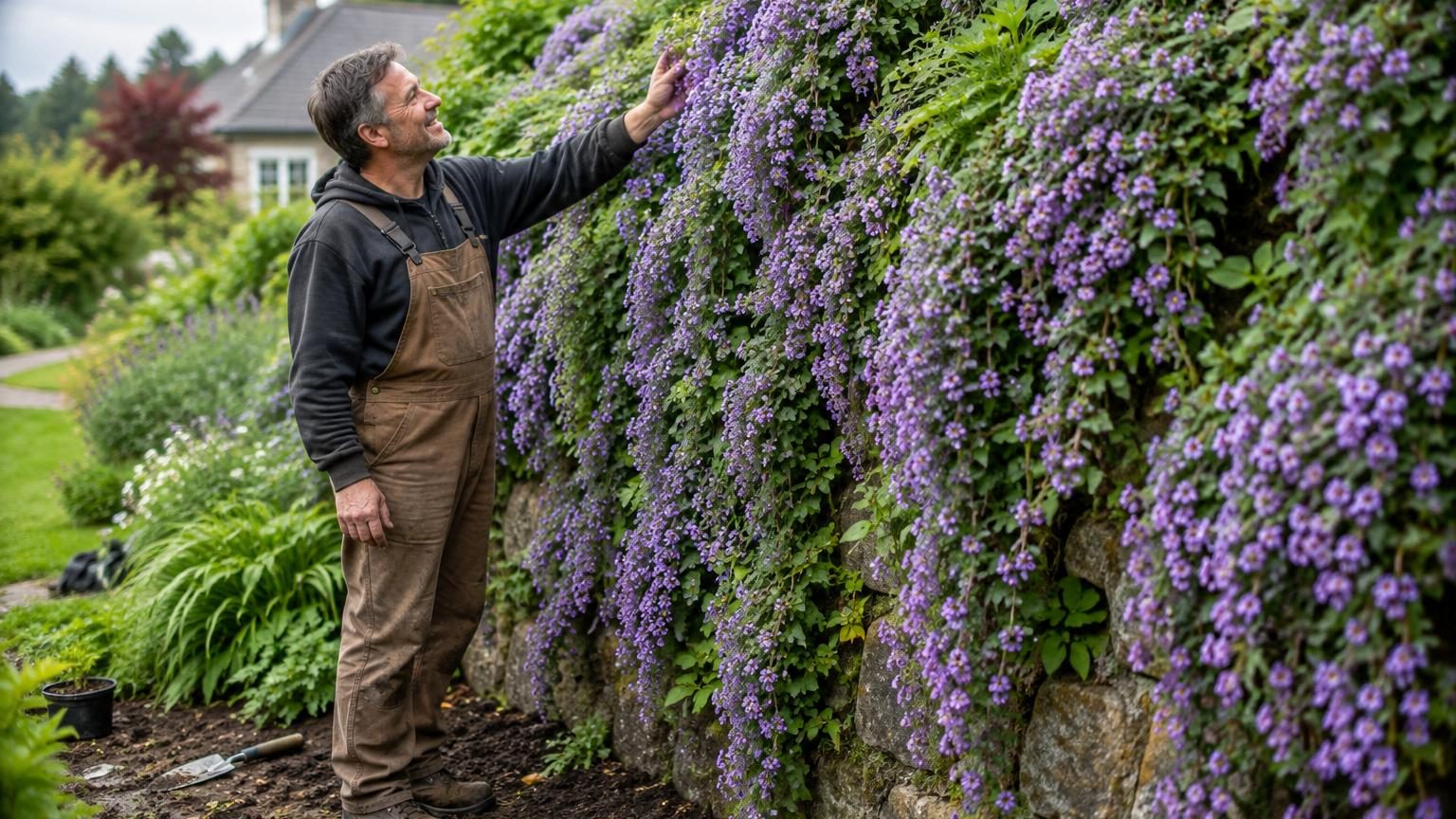 Il plante cette vivace à fleurs violettes sur son mur de soutènement : quelques semaines plus tard, la pierre disparaît sous une cascade