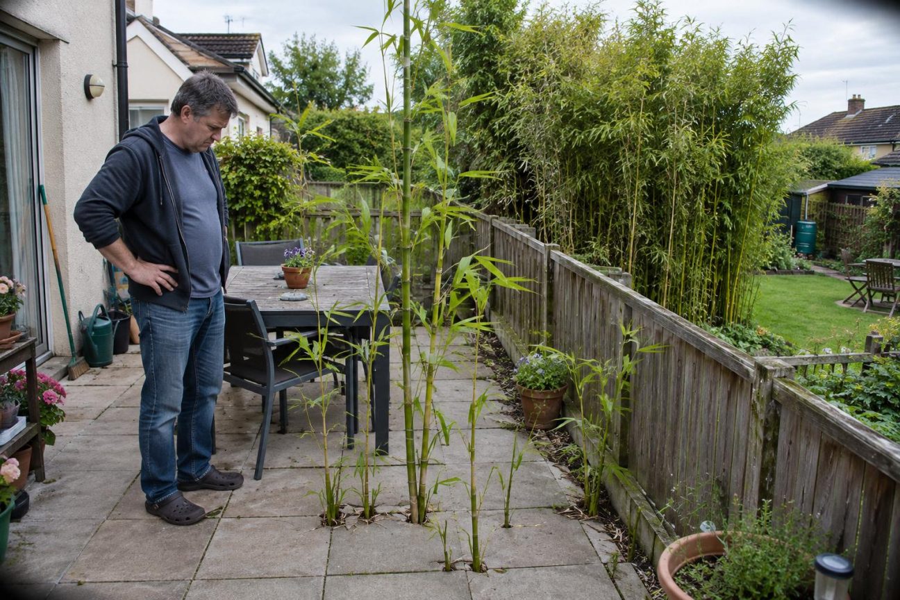 Il plante des bambous le long de la clôture pour s'isoler du voisin : trois printemps plus tard, les pousses sortent sur la terrasse d'à côté