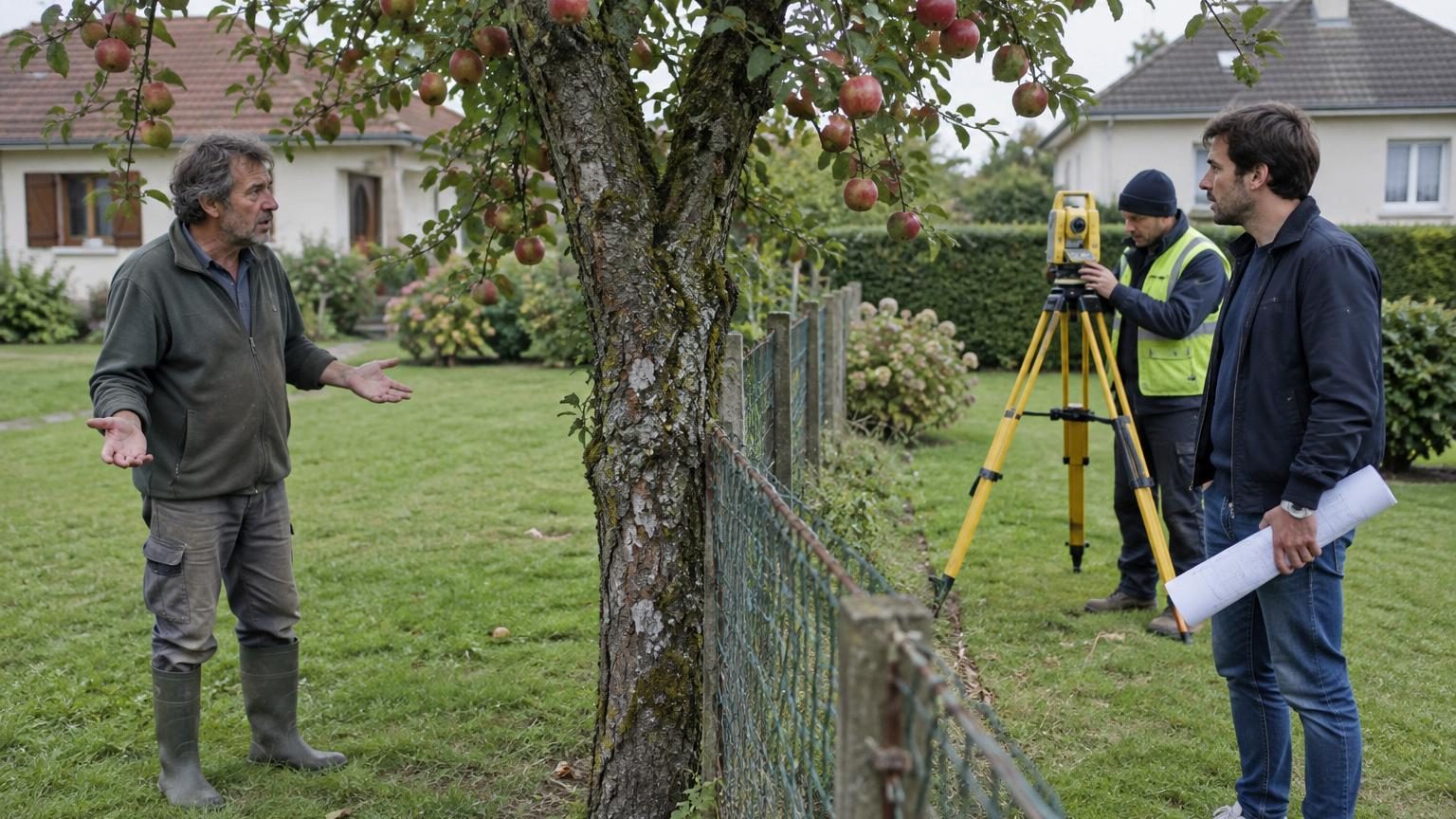 Il plante son pommier pile sur la limite du terrain pour garder toute sa pelouse : quinze ans plus tard, le nouveau voisin arrive avec un géomètre