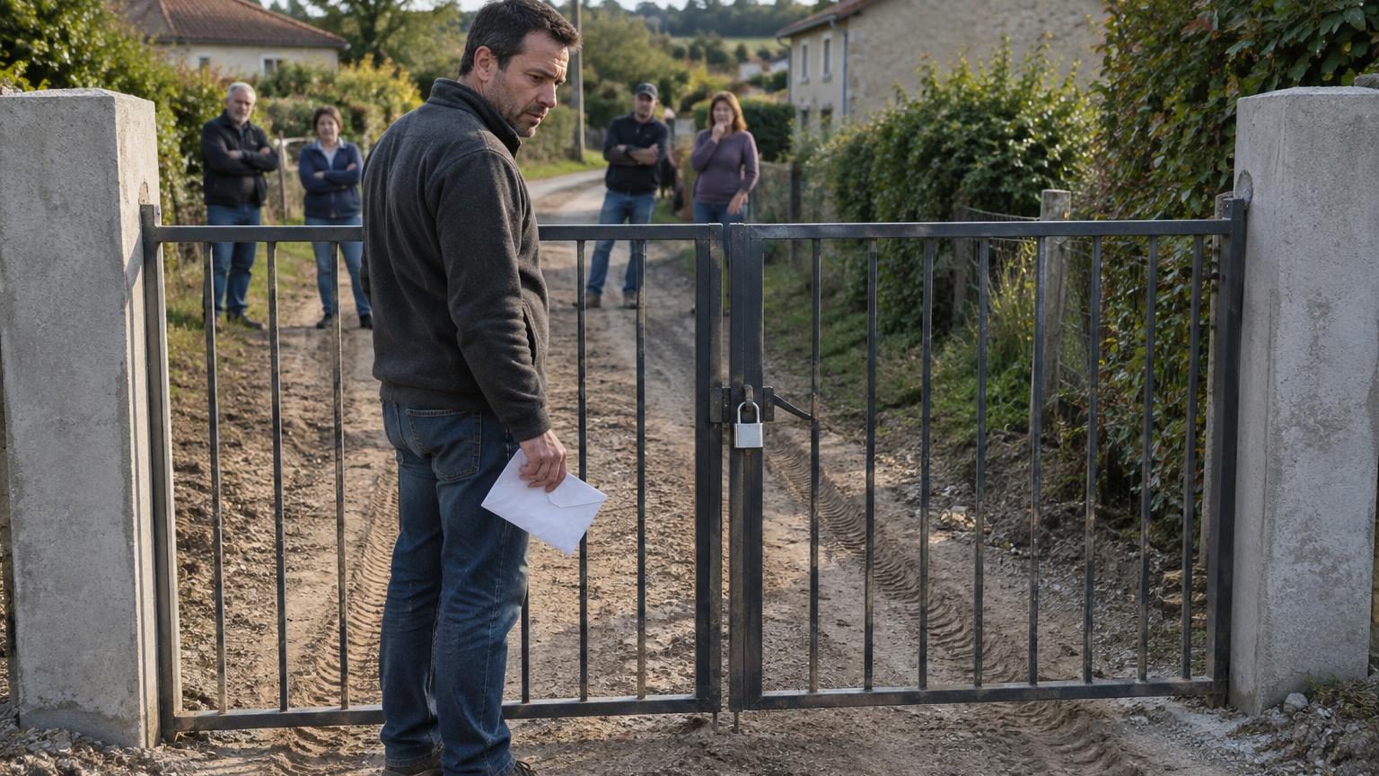 Il pose un portail sur le chemin de sa parcelle le lendemain de la signature : trois semaines plus tard, une lettre officielle change tout