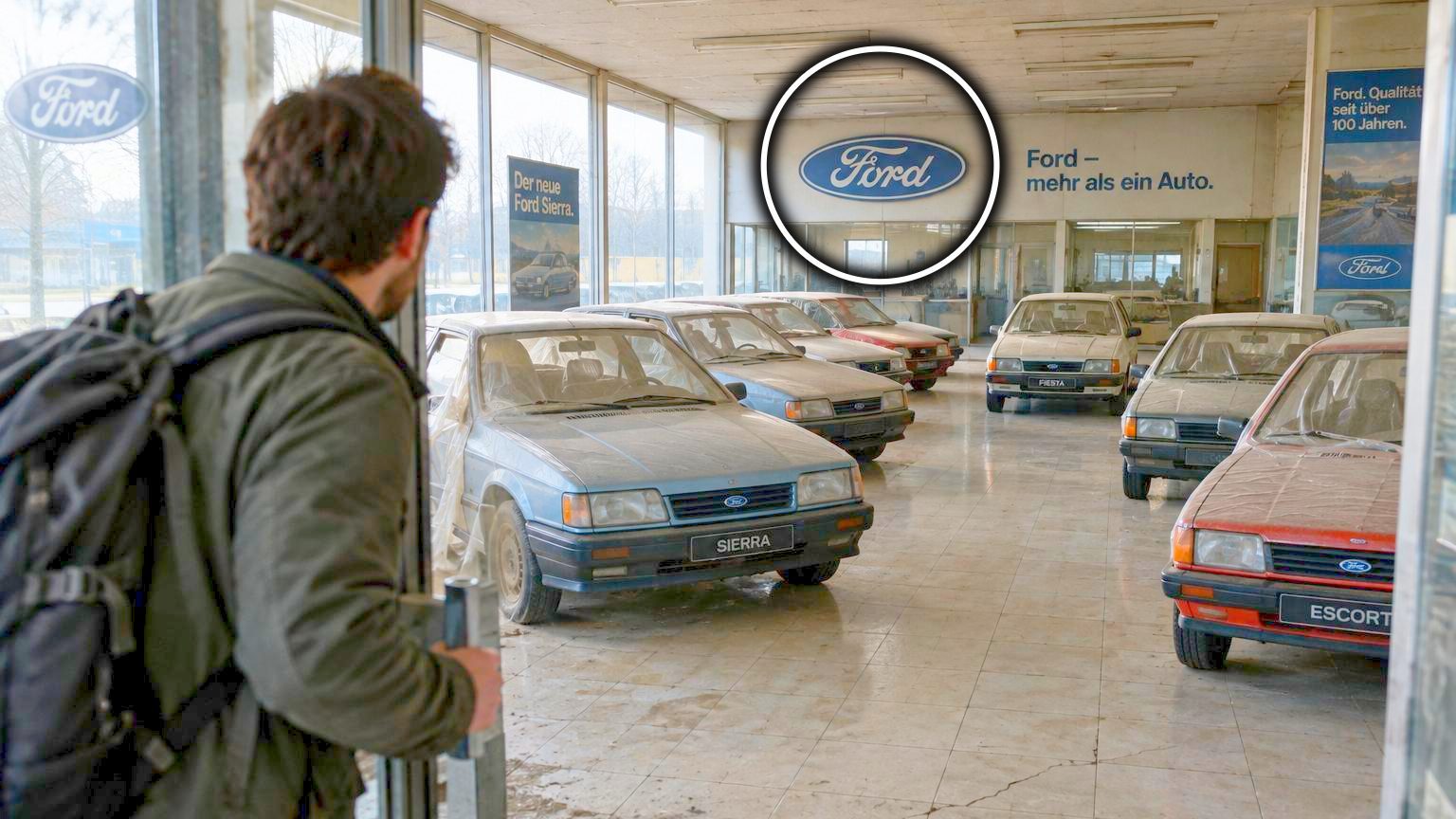 Il pousse la porte d'une concession Ford abandonnée en Allemagne : à l'intérieur, des voitures des années 1980 encore sous emballage d'usine