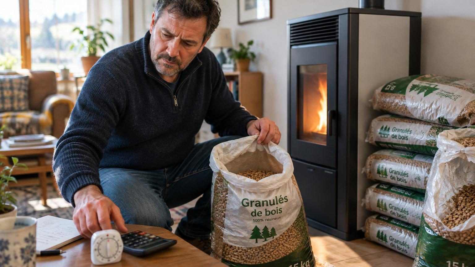 Il rechargeait son poêle à pellets sans jamais compter ses sacs : le jour où il a calculé la durée d&rsquo;un sac de 15 kg, il a revu tout son budget chauffage