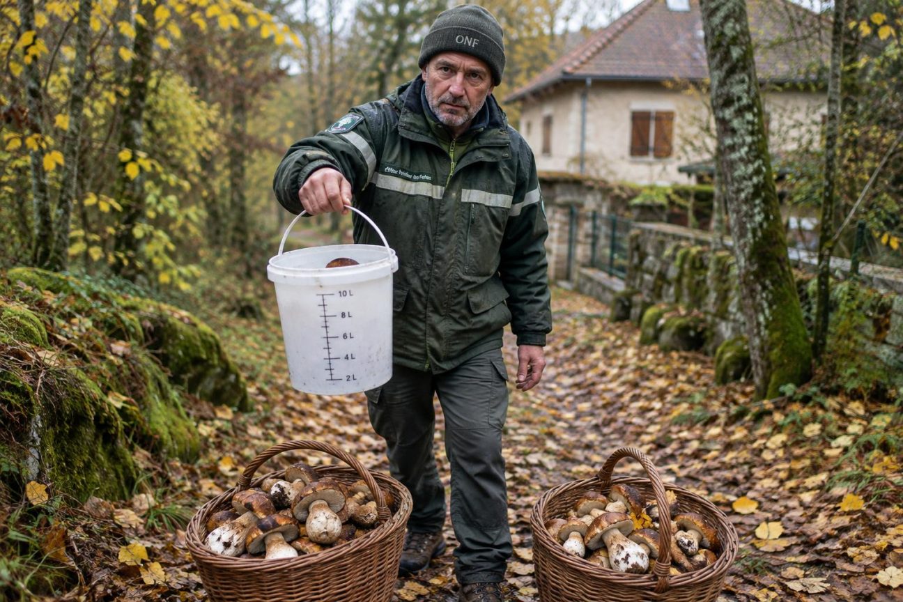 Il remplit deux paniers de cèpes dans le bois derrière chez lui comme chaque automne : sur le chemin du retour, le garde forestier sort un seau gradué