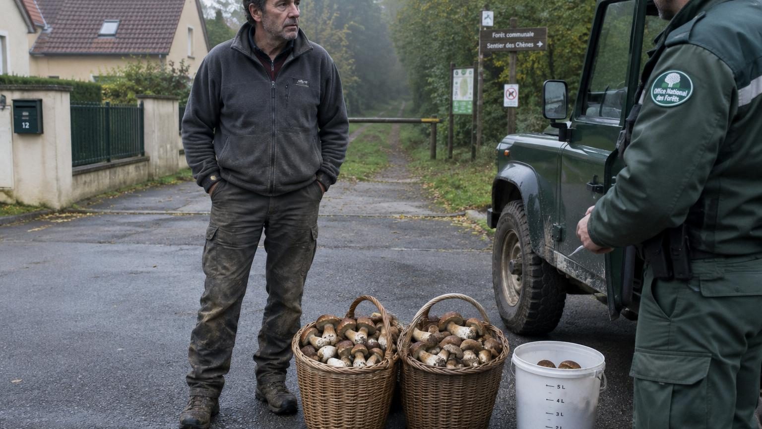 Il remplit deux paniers de cèpes derrière chez lui comme chaque automne : au retour, le garde forestier sort un seau gradué de 5 litres