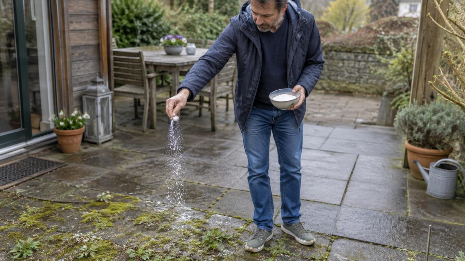 Il saupoudre cet ingrédient de cuisine sur sa terrasse avant la mi-mars : au printemps, les mauvaises herbes et la mousse ont disparu sans frotter