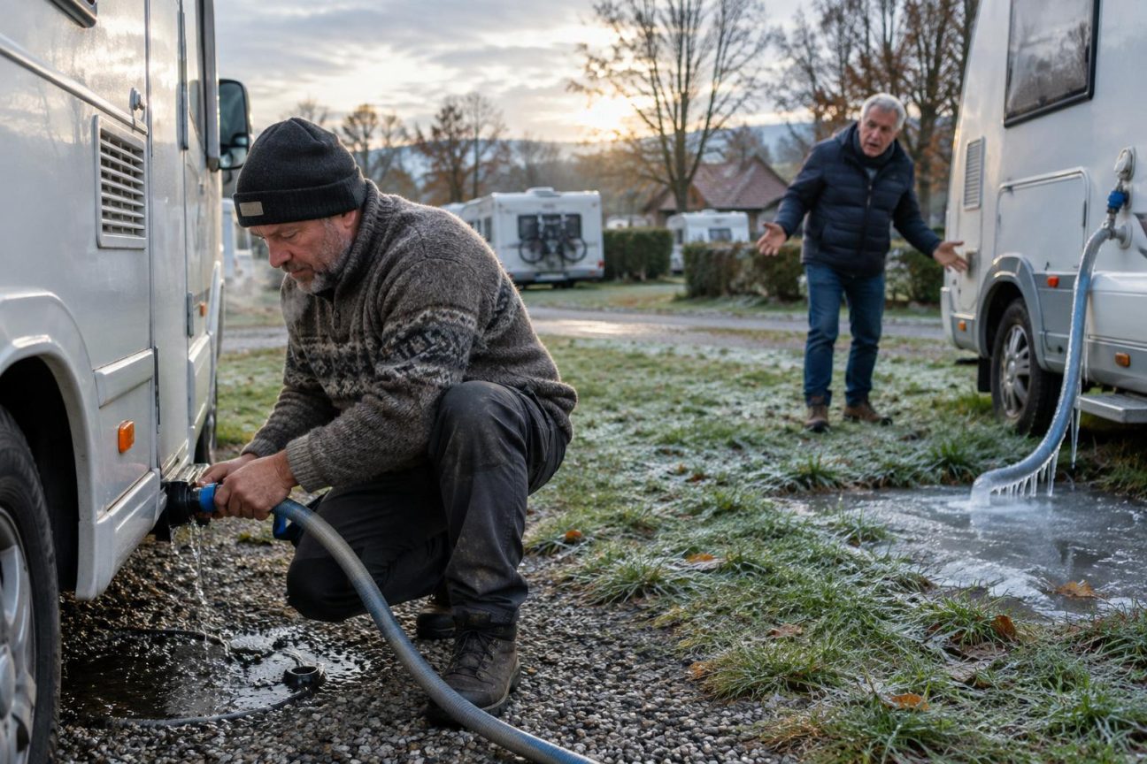 Il vidange le circuit d’eau de son camping-car un dimanche de novembre : au premier gel, son voisin comprend son erreur