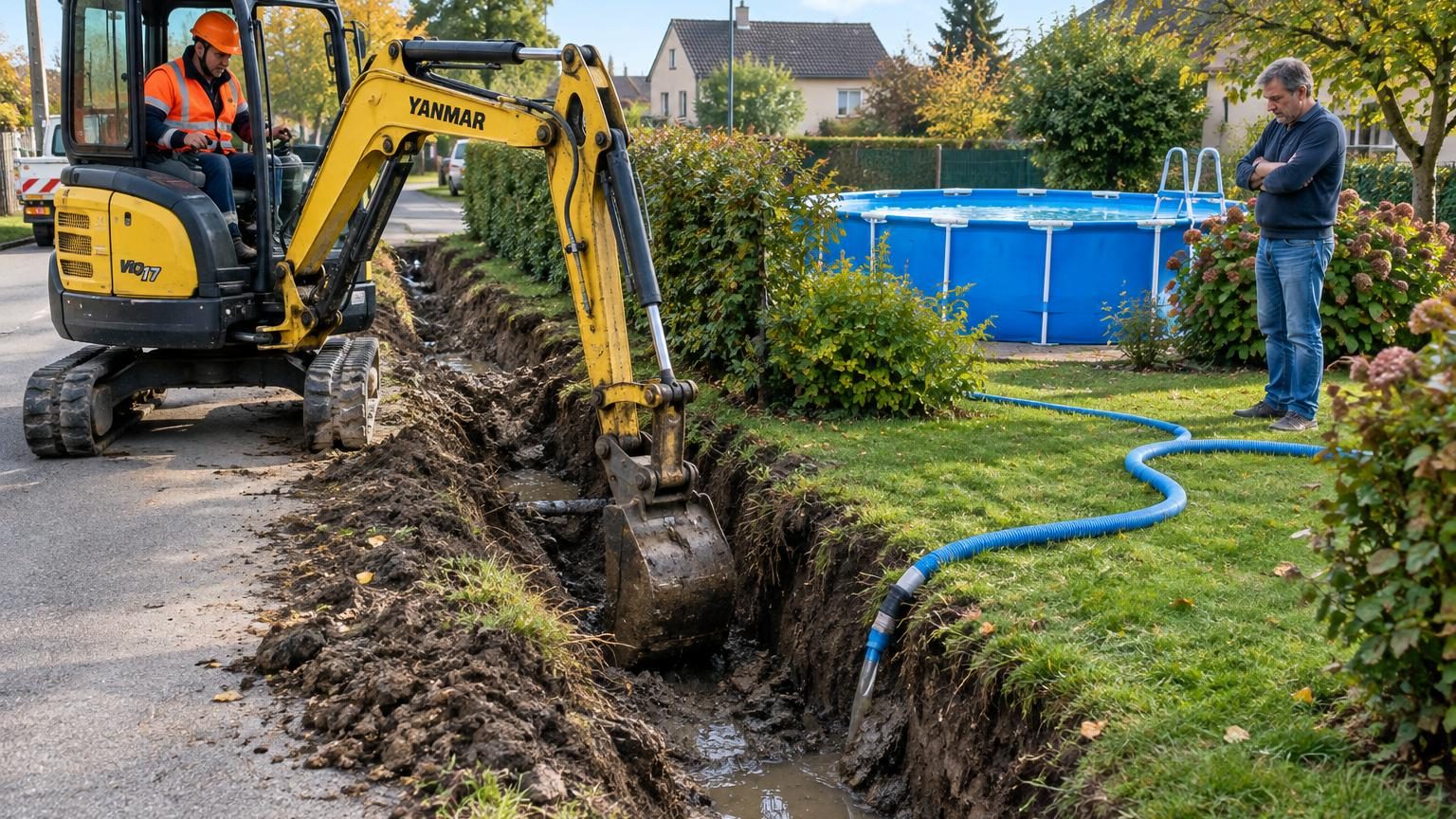 Il vide sa piscine dans le fossé qui longe son jardin en septembre : trois semaines plus tard, une tranchée doit être creusée