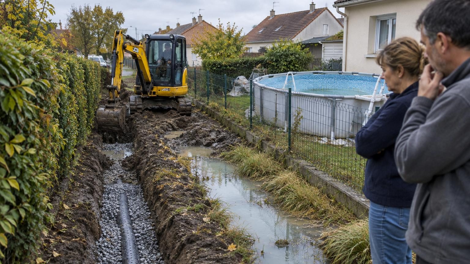 Il vide sa piscine dans le fossé qui longe son jardin en septembre : trois semaines plus tard, une tranchée doit finalement être creusée