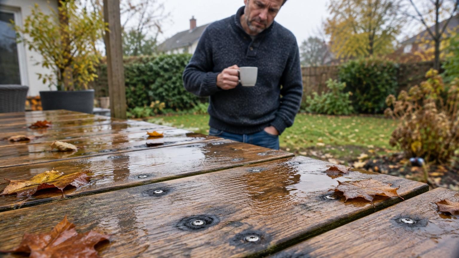 Il visse lui-même sa terrasse en chêne pour économiser le menuisier : au deuxième automne, des auréoles noires encerclent chaque vis
