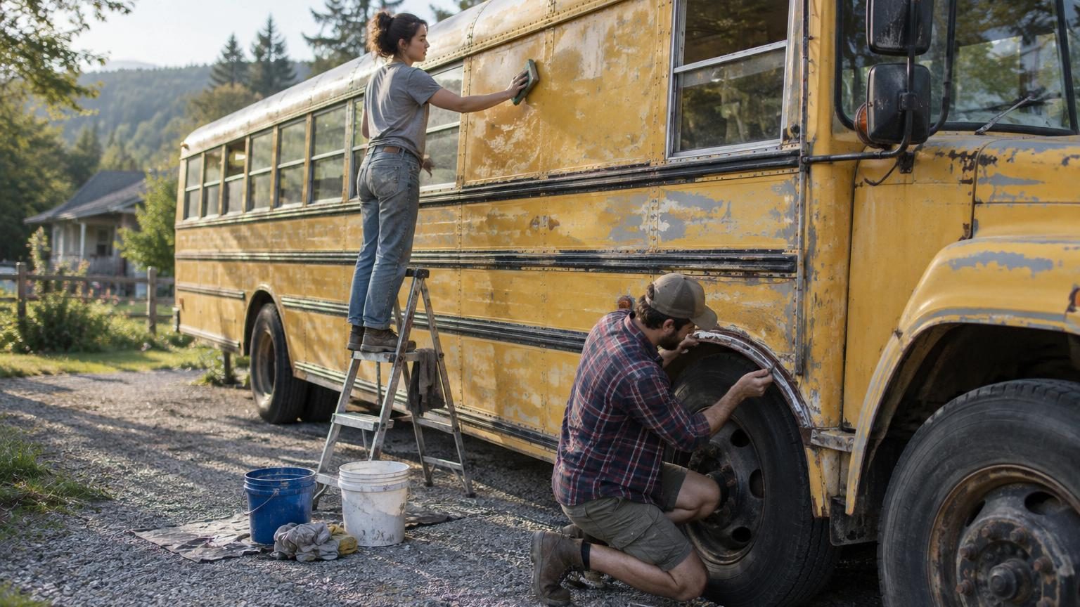 Ils achètent un ancien bus scolaire et le transforment en camping-car : leur première étape n'a pas été l'aménagement intérieur