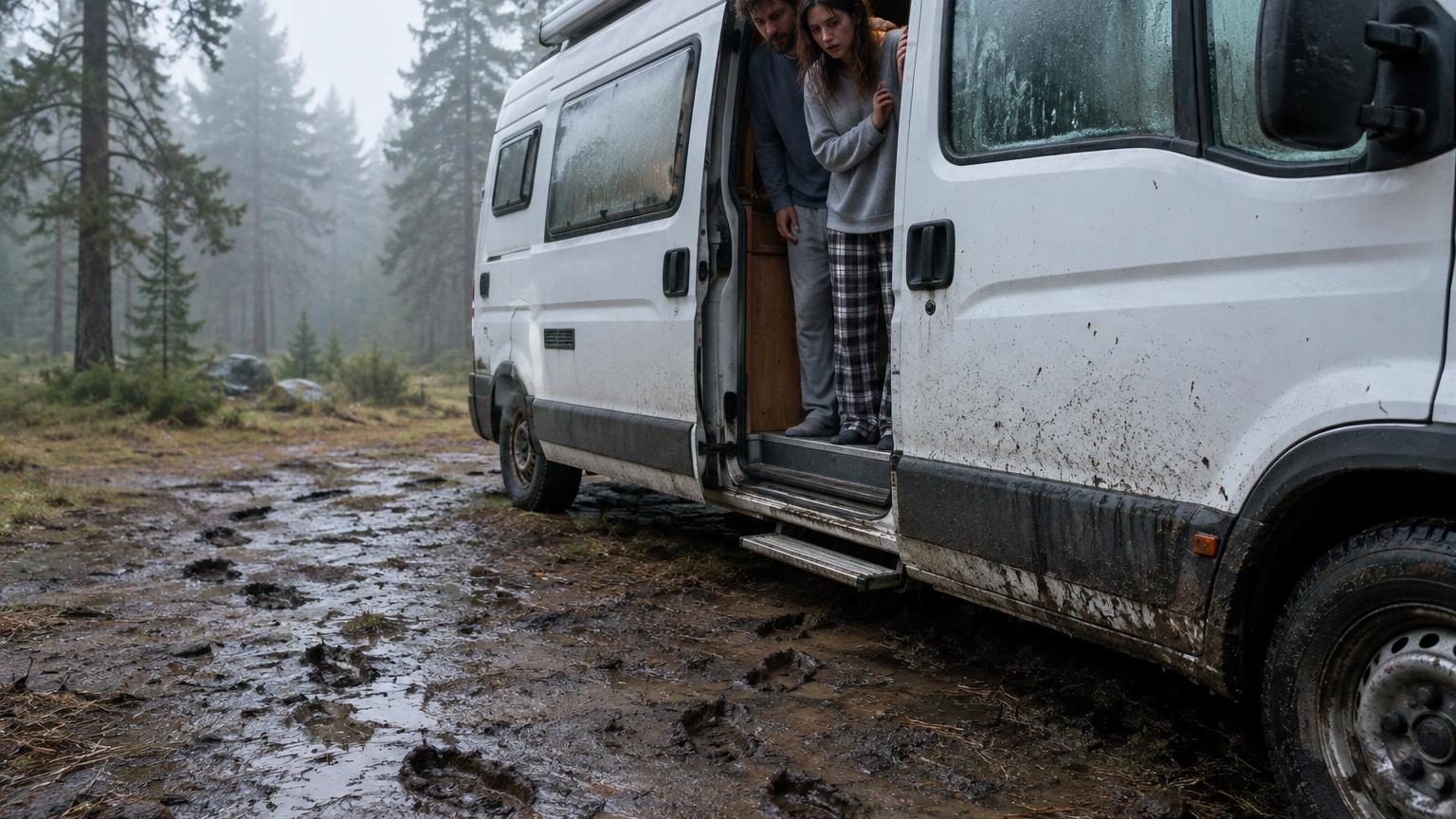 Ils passent leur première nuit seuls dans un camping-car isolé en pleine nature : au petit matin, ils découvrent des traces autour du véhicule qu’ils n’arrivent pas à expliquer
