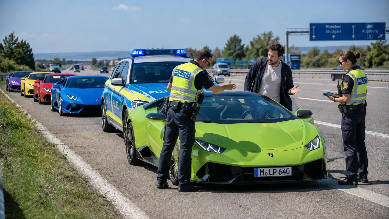 Ils roulent à 27 km/h sur l'autoroute avec cinq Lamborghini : la police saisit les six véhicules de luxe