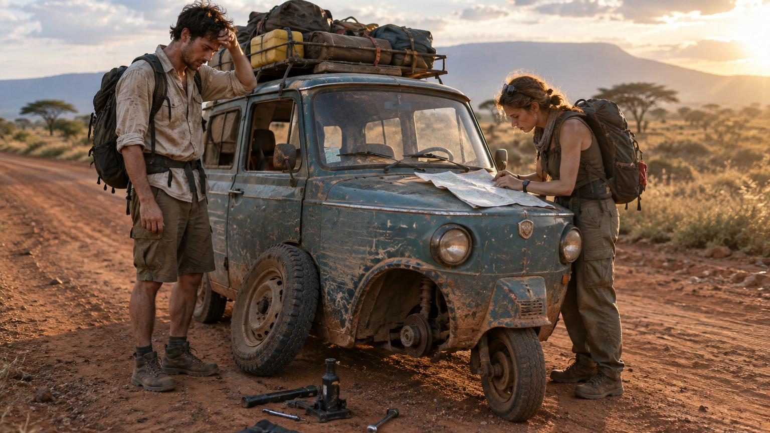 Ils traversent l&rsquo;Afrique au volant d&rsquo;une voiture à trois roues réputée increvable : 90 jours, des pannes à répétition et des zones de conflit évitées