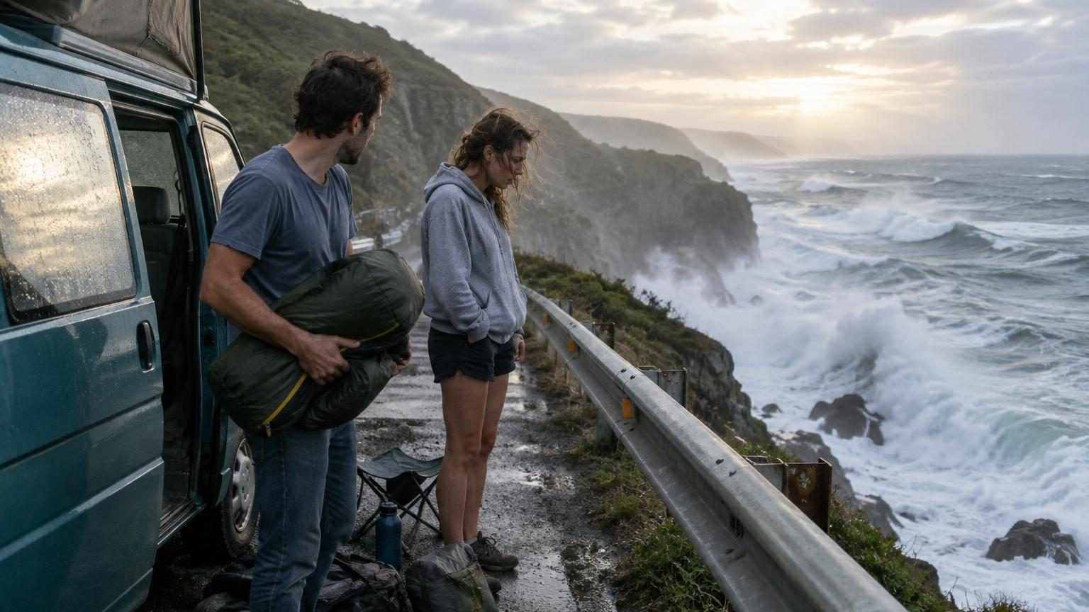 Ils trouvent l’emplacement idéal face à la mer et décident d’y passer la nuit : au réveil, ils comprennent leur erreur
