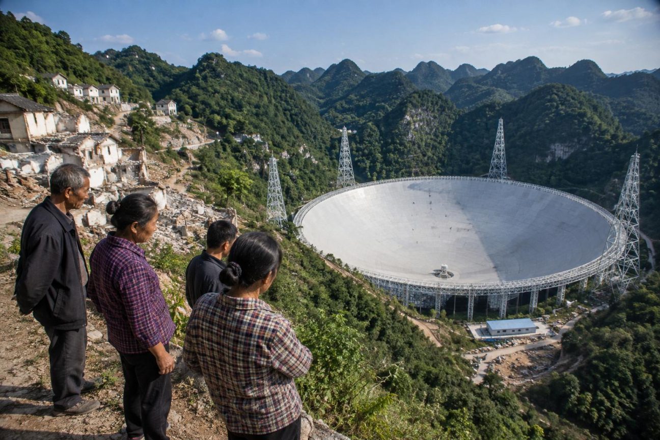 La Chine a creusé une vallée du Guizhou pour y poser un miroir de 500 mètres : 9 000 habitants ont dû être relogés pour qu'un micro-ondes ne l'aveugle pas