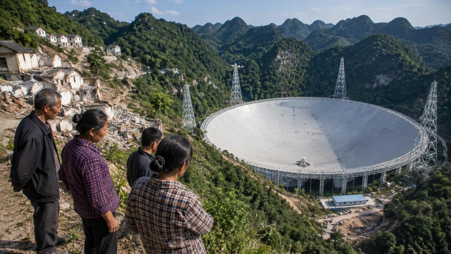 La Chine a creusé une vallée du Guizhou pour y poser un miroir de 500 mètres : 9 000 habitants ont dû être relogés pour qu'un micro-ondes ne l'aveugle pas