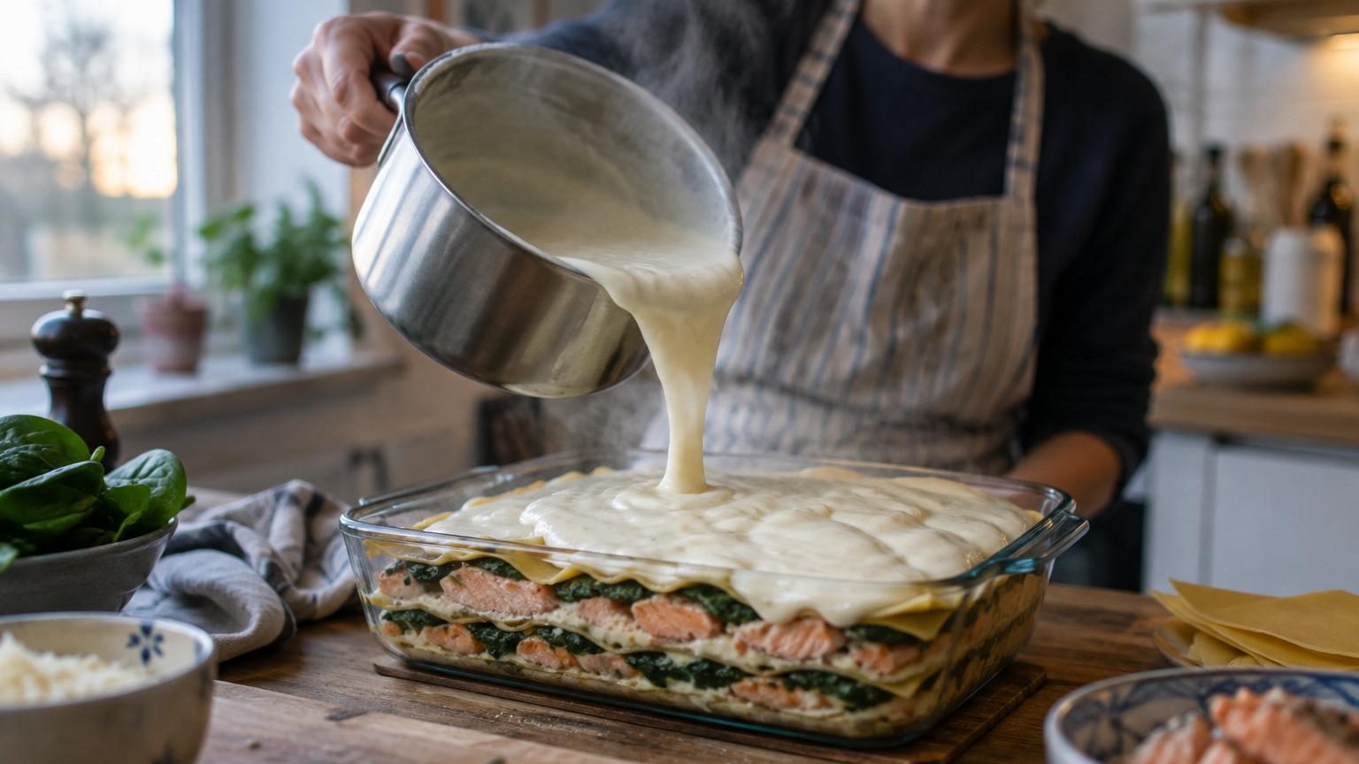 Lasagnes saumon épinards : Laurent Mariotte est formel, le secret de la réussite ne tient ni au poisson ni aux pâtes mais à la sauce