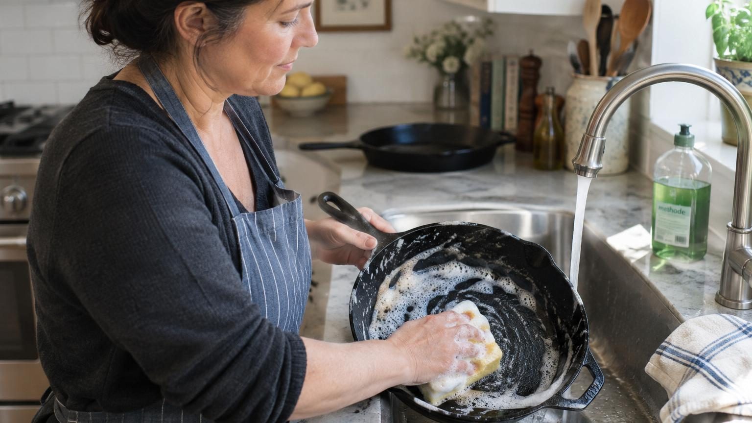 Laver sa poêle en fonte avec du savon : un professeur en sciences alimentaires tranche enfin le débat