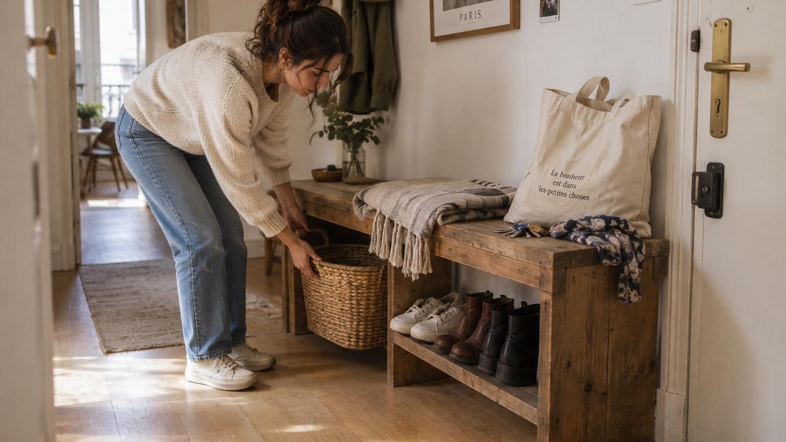 L'entrée est la pièce la plus négligée de la maison : ce banc H&M Home en bois recyclé règle le problème pour trois fois rien
