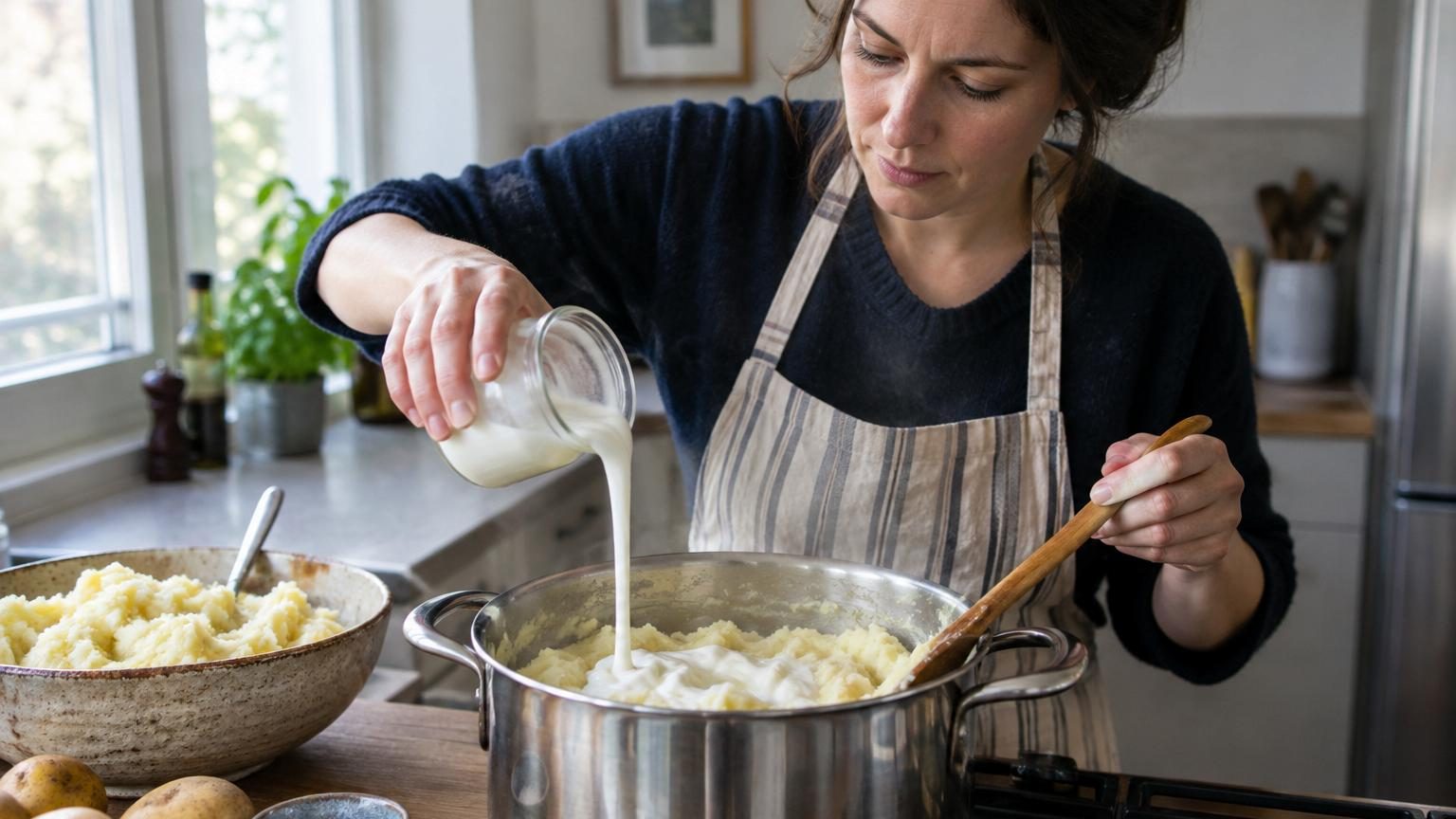 Les chefs sont unanimes : la purée est bien meilleure si vous remplacez le lait et le beurre par cet ingrédient simple du frigo