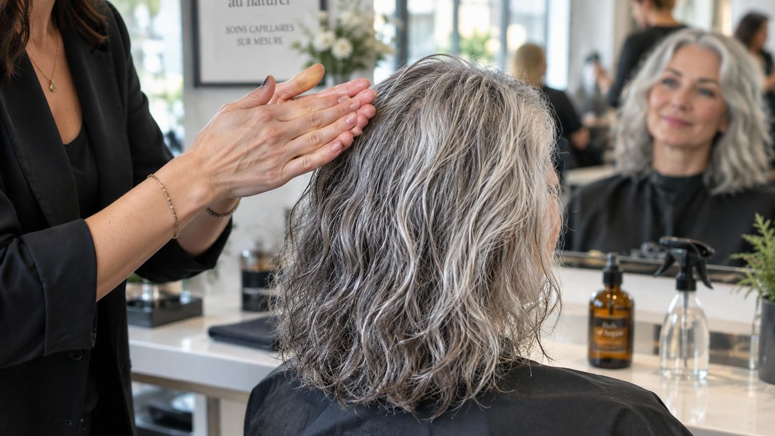 Les coiffeurs sont unanimes : pour des cheveux gris doux et sans frisottis, c'est l'huile d'argan appliquée sur cheveux humides