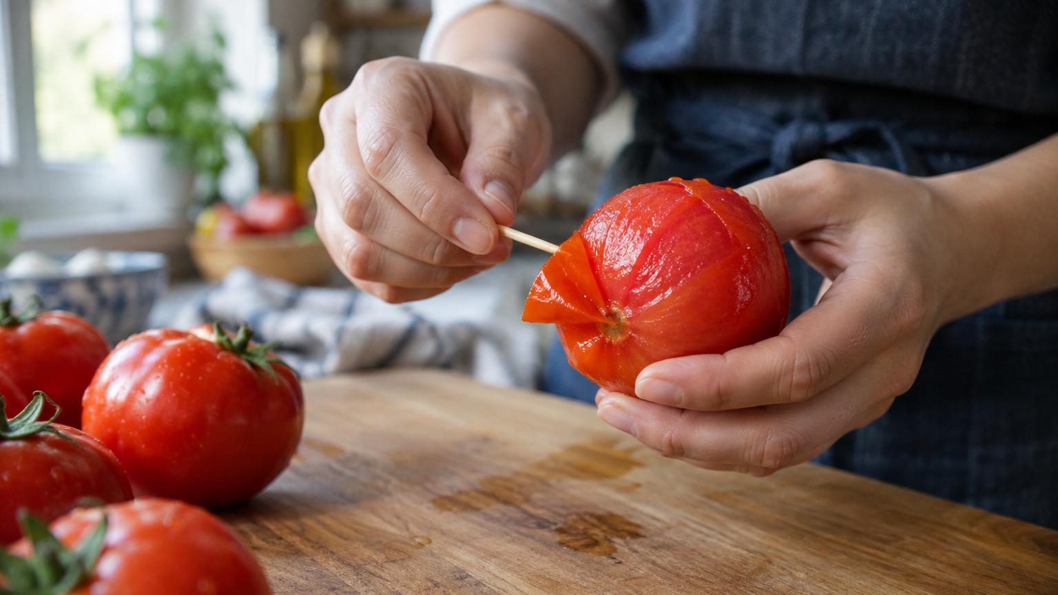 Les experts sont unanimes : pour peler les tomates sans les abîmer, ni eau bouillante ni couteau, un simple cure-dent suffit