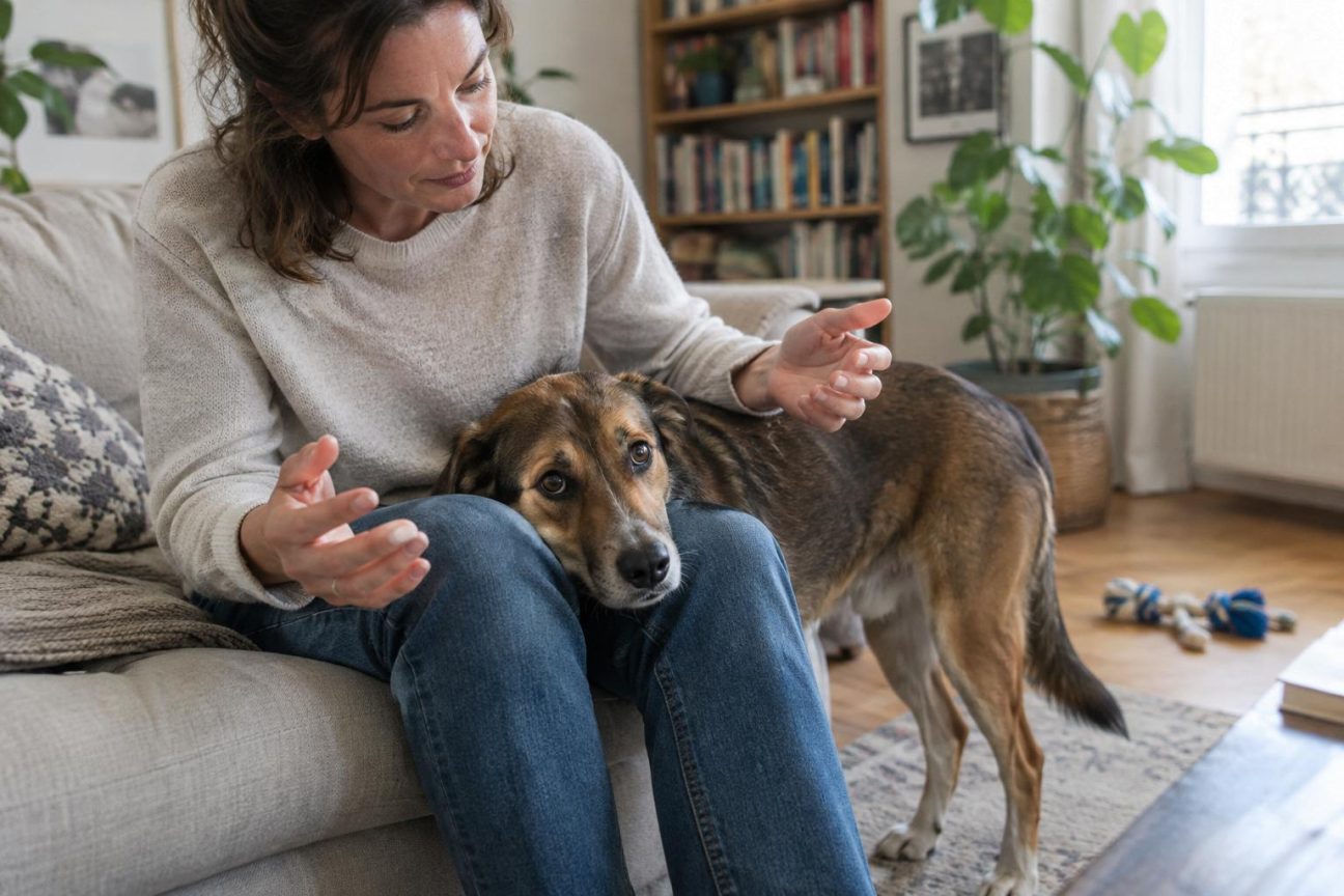 Les vétérinaires sont unanimes : si votre chien met la tête entre vos jambes, voici ce qu'il cherche vraiment et comment réagir