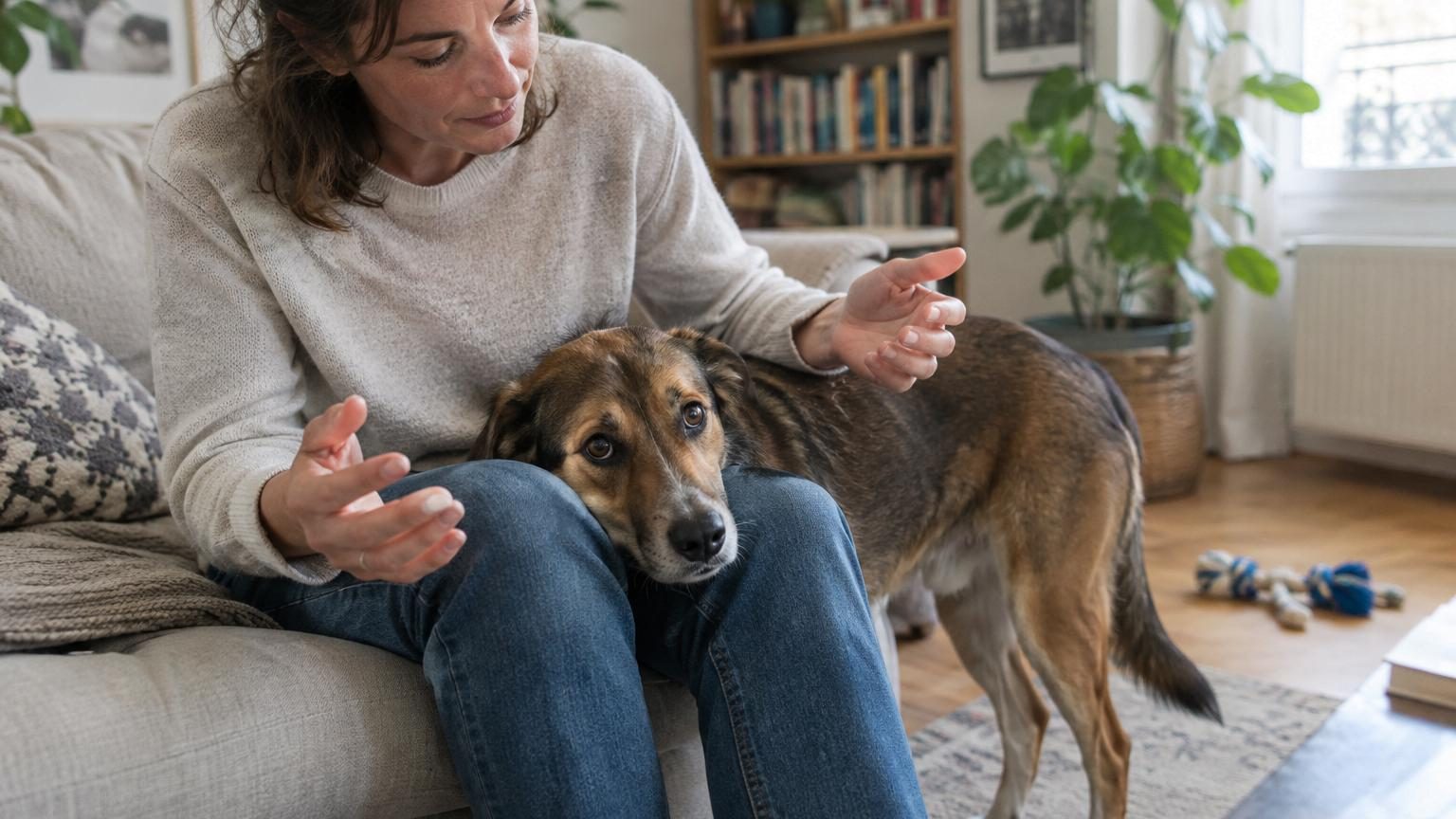 Les vétérinaires sont unanimes : si votre chien met la tête entre vos jambes, voici ce qu'il cherche vraiment et comment réagir