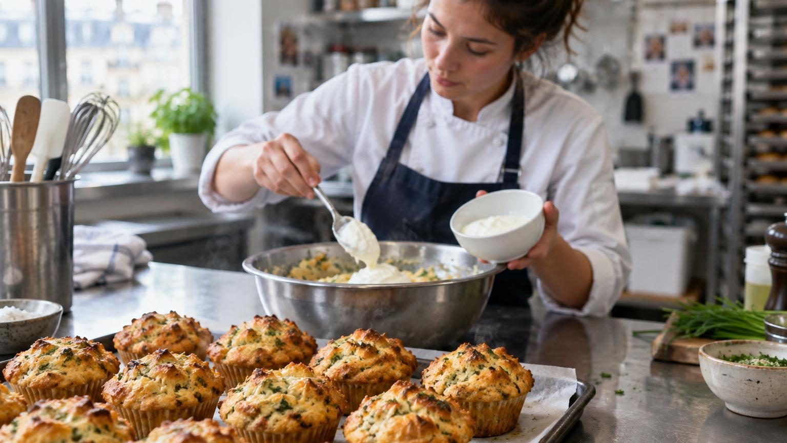 Muffins salés dorés garnis de comté fondu et lamelles de carotte croquante, dégageant une texture moelleuse et appétissante.
