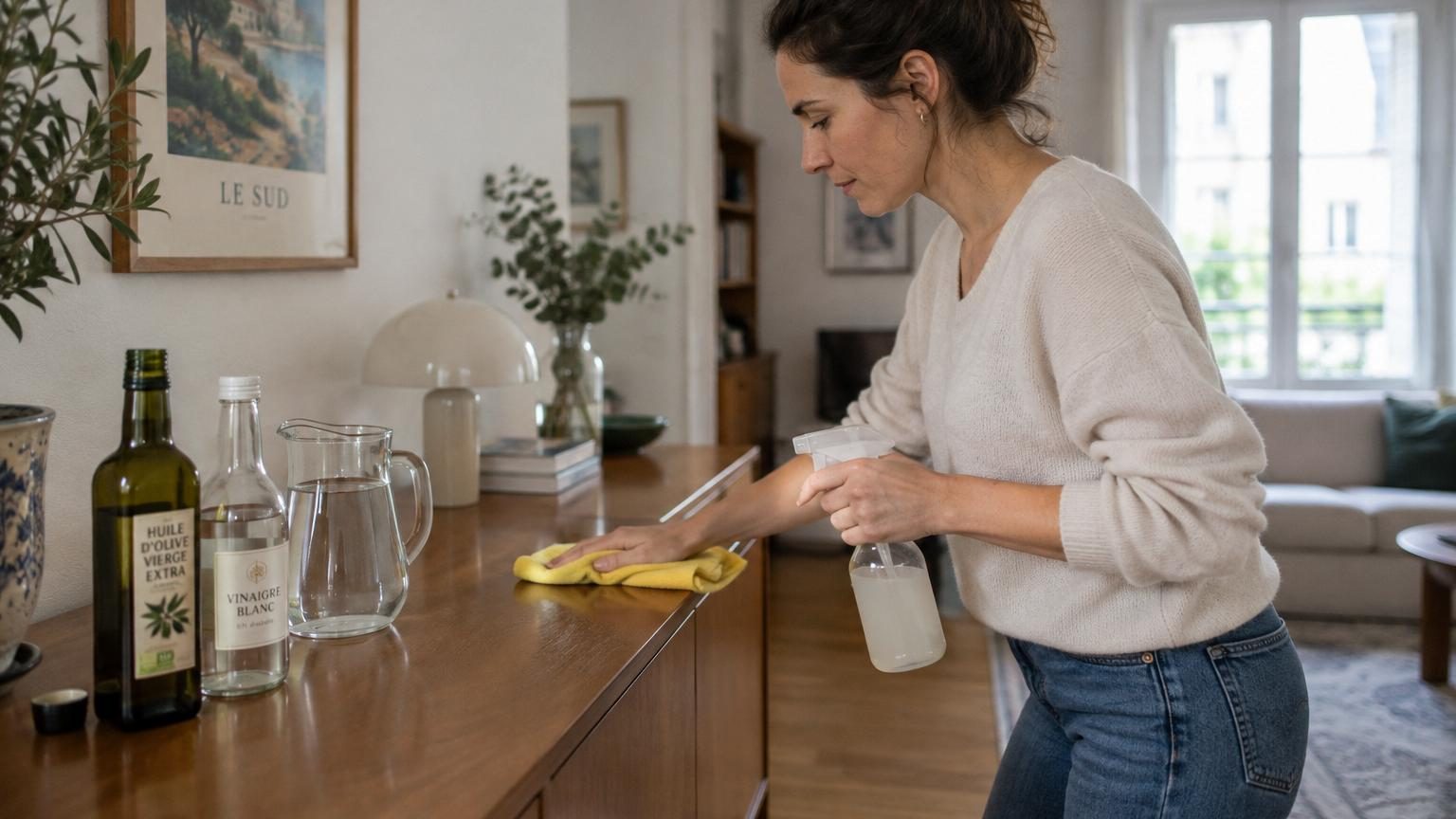 Ménage : le mélange huile et vinaigre qui garde les meubles sans poussière bien plus longtemps, voici comment le préparer