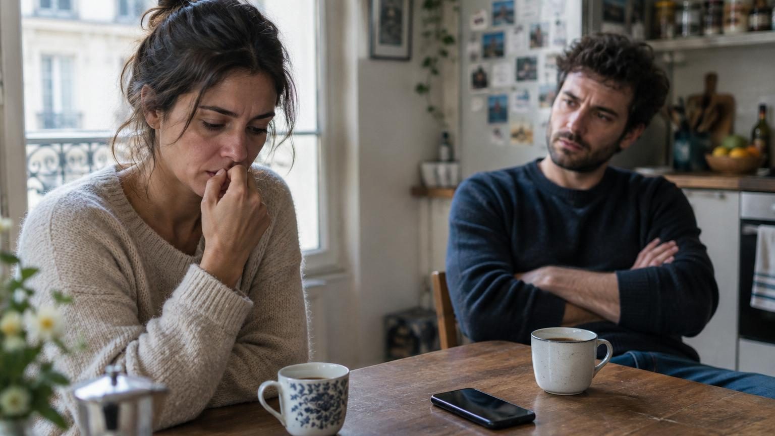 Portrait d'un psychologue en consultation, écoutant attentivement, symbolisant l'analyse des comportements de mensonge dans les relations amoureuses.