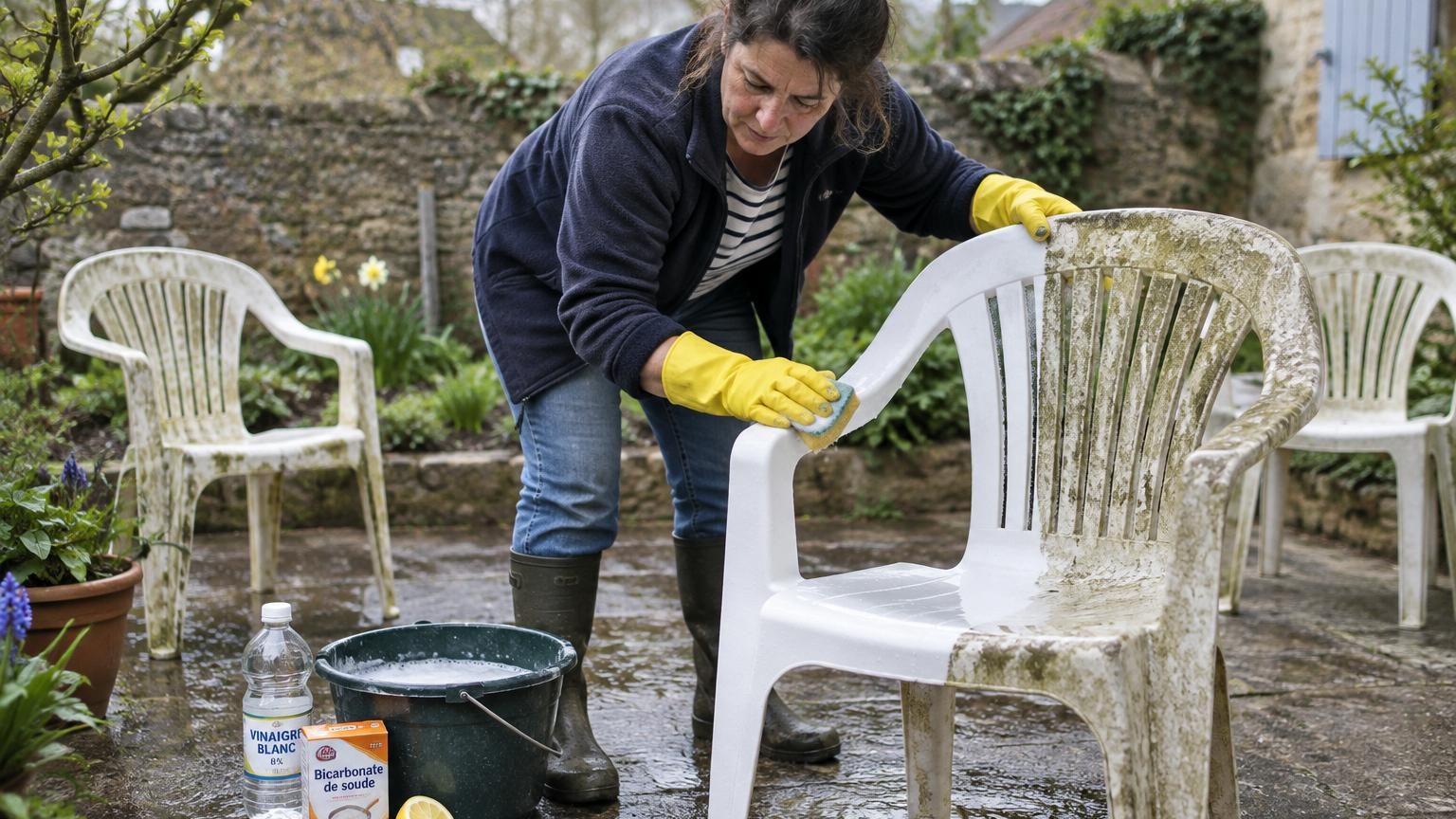 Meubles de jardin jaunis après l'hiver : ce mélange à 3 ingrédients du placard leur rend leur éclat en moins d'une heure