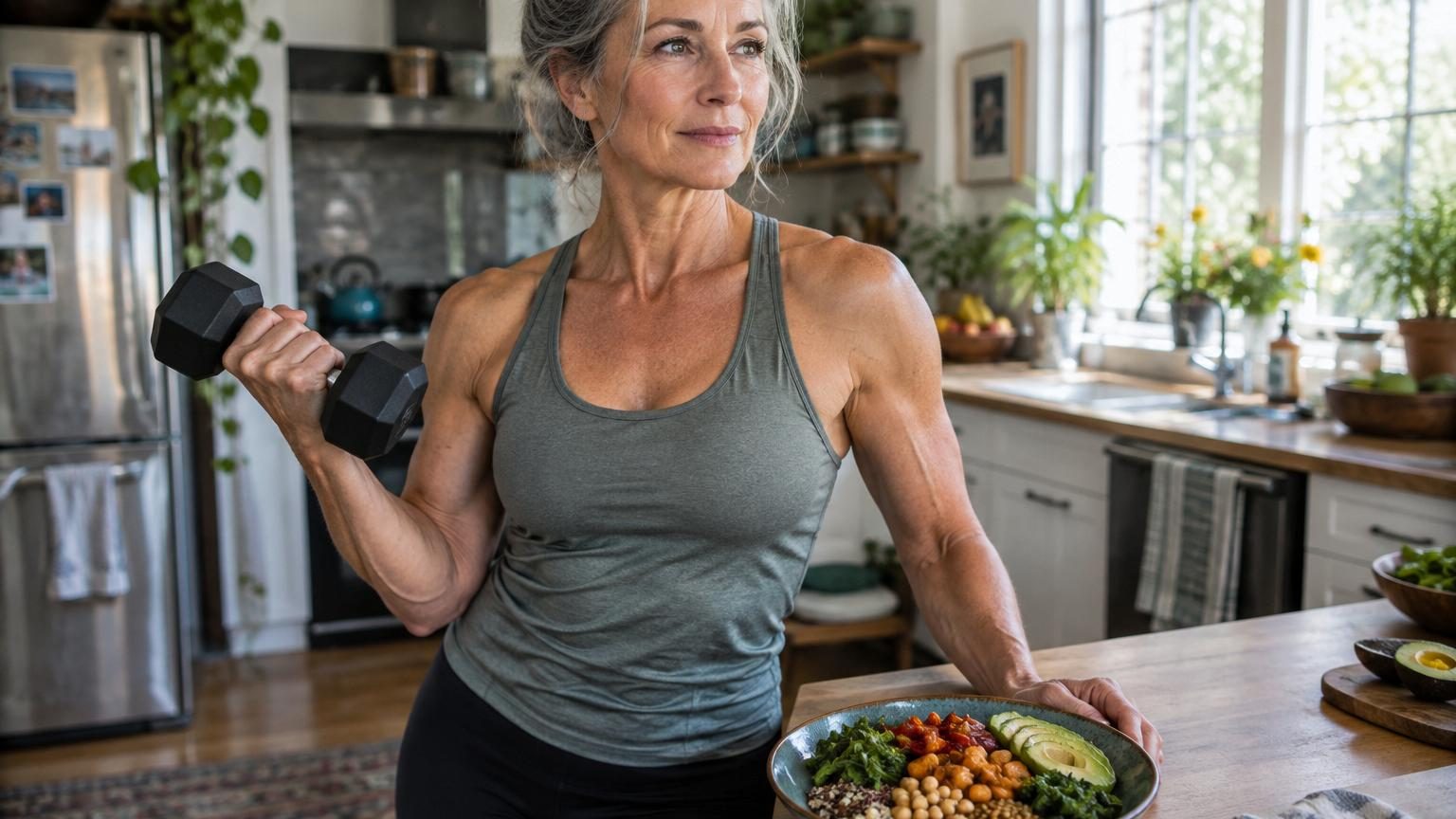 Muscles dessinés et peau jeune à 60 ans sans viande ni poisson : la méthode qui combine assiette végétale et poids