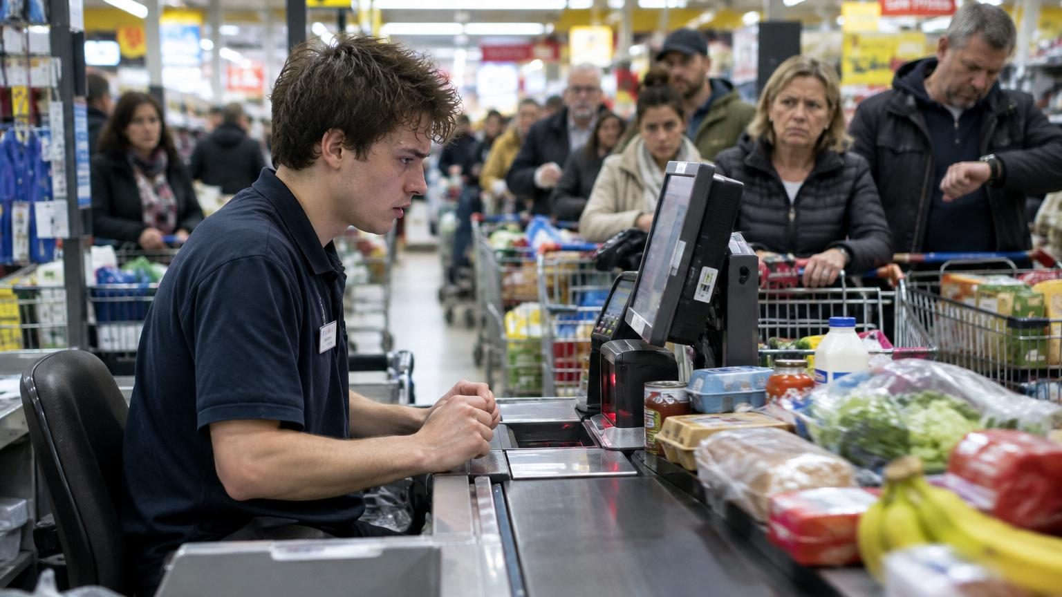 Nathanaël, ancien salarié chez Lidl, raconte son premier jour : "On nous lance en caisse un vendredi à 17h face à la queue des clients"