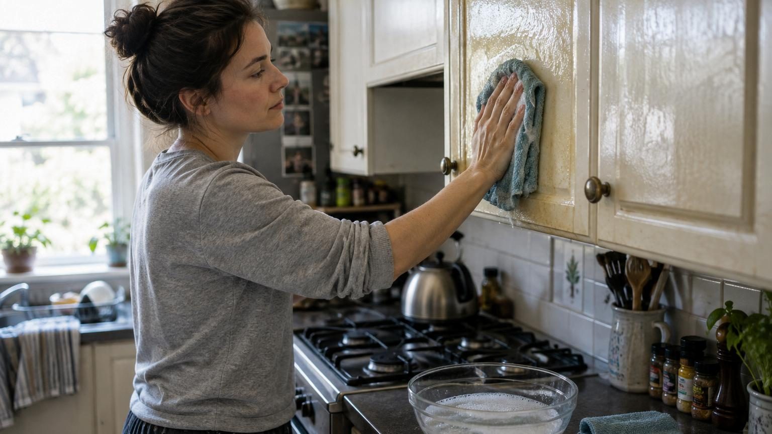 Ni ammoniaque ni vinaigre : l'astuce pour enlever la graisse des meubles de cuisine sans frotter