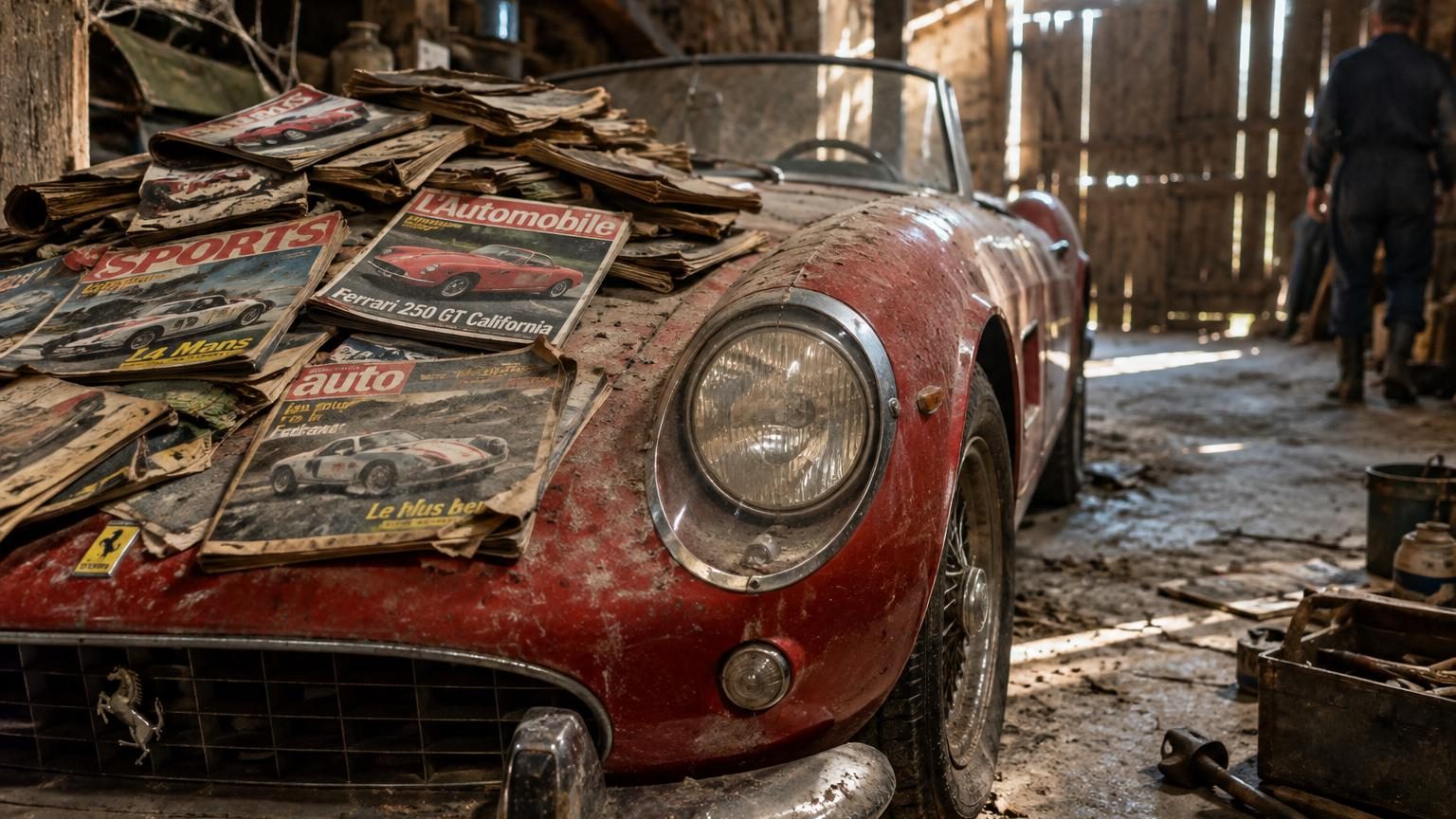 Oubliée sous une pile de vieux magazines dans les Deux-Sèvres, la Ferrari d'Alain Delon s'est envolée à 16,3 millions d'euros